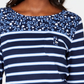 Karen Scott Sport Floral Yoke Listrado Top Feminino Azul Tamanho P