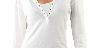 Blusa Henley Feminina Militar de Algodão com Tachas Free People Branca Tamanho Médio