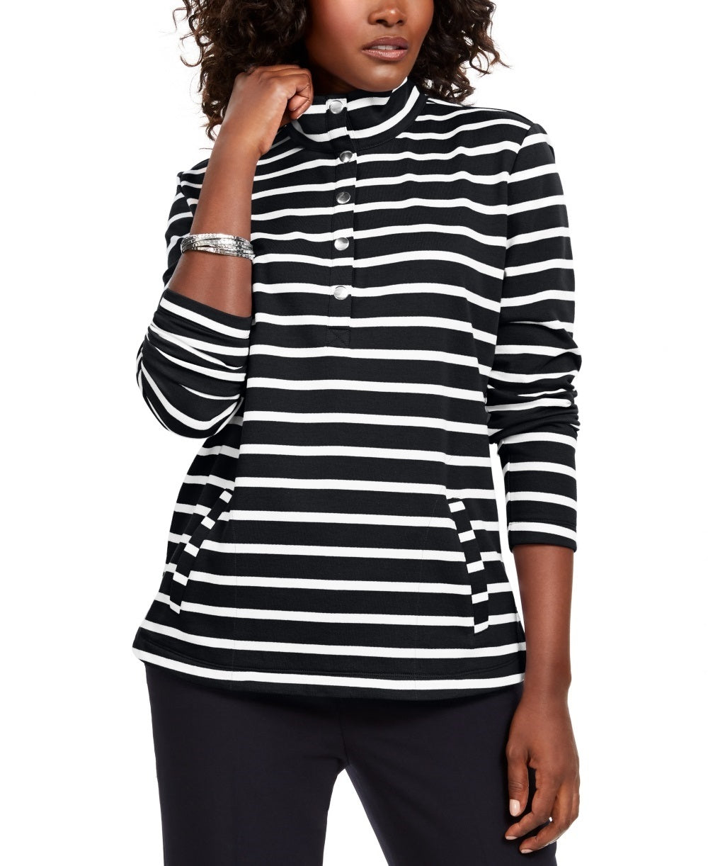 Karen Scott Sport Feminino Listrado Gola Simulada Top Preto Tamanho X-S