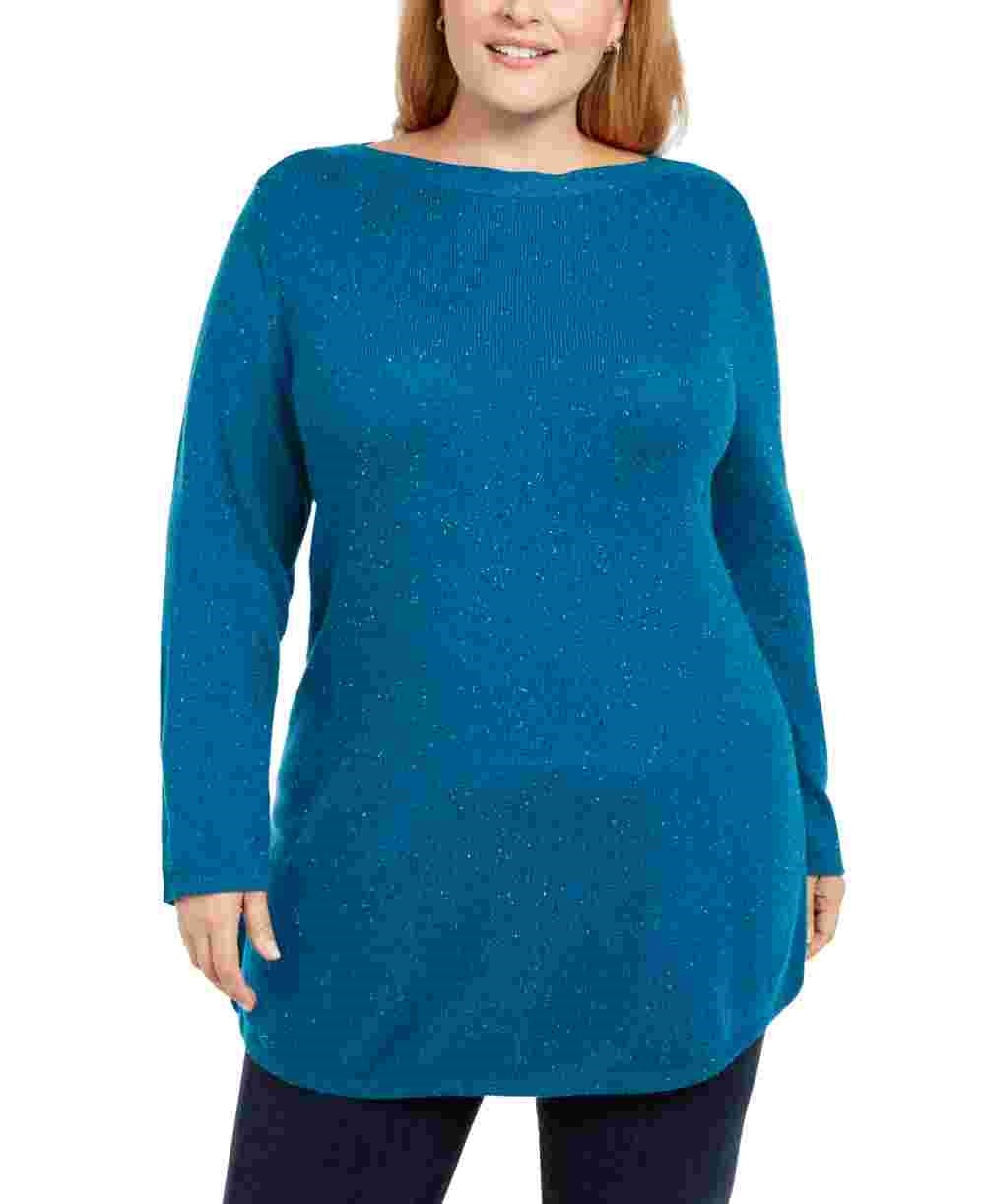 Túnica feminina Karen Scott Plus Size com bainha curva, azul, tamanho 0X