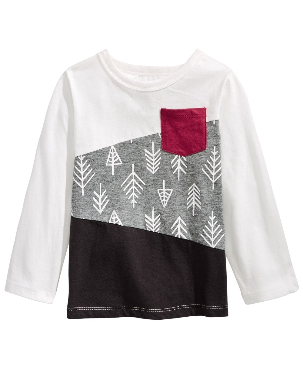 Camiseta infantil First Impressions para bebês meninos, de algodão, manga comprida, com blocos de cores, branca, tamanho 18