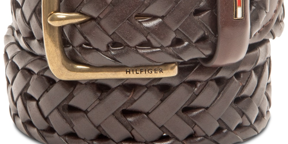 Tommy Hilfiger Cinto casual masculino trançado em couro sintético marrom tamanho médio