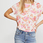 Camiseta feminina Free People Tourist Floral Print manga curta rosa tamanho grande