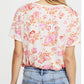 Camiseta feminina Free People Tourist Floral Print manga curta rosa tamanho grande