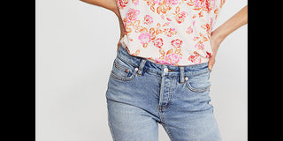 Camiseta feminina Free People Tourist Floral Print manga curta rosa tamanho grande