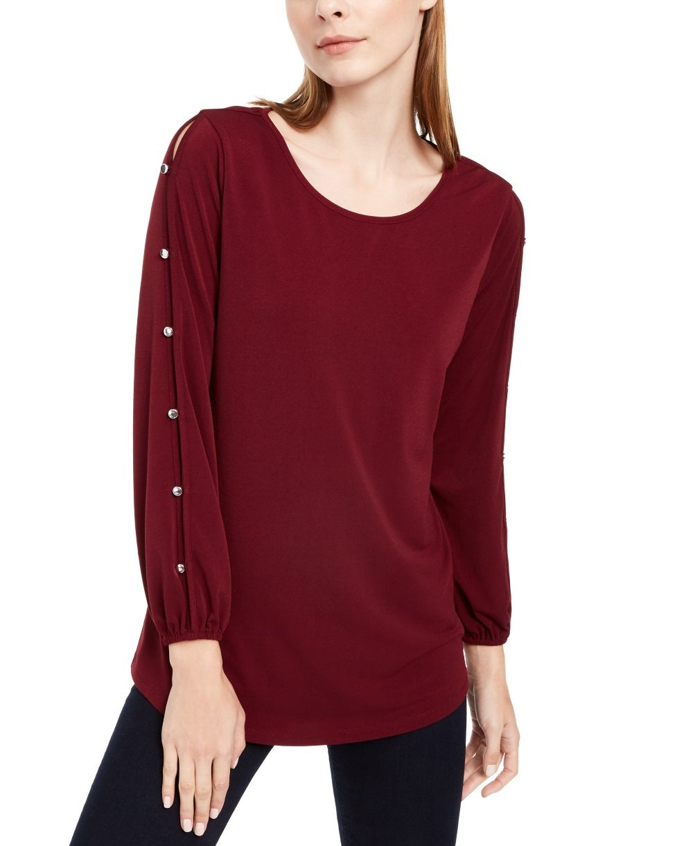 Blusa feminina NY Collection com mangas divididas, vermelha, tamanho pequeno, médio