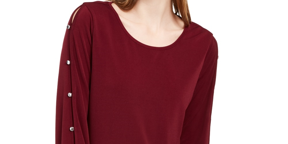 Blusa feminina NY Collection com mangas divididas, vermelha, tamanho pequeno, médio