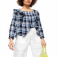 Blusa Siena Feminina Free People Xadrez Gola Quadrada Azul Tamanho Médio