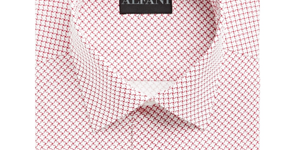 Camisa social masculina Alfani com gola estampada e ajuste fino, elástica, branca, tamanho 32-33