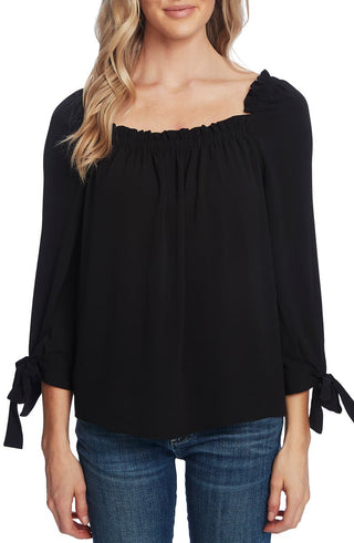 CeCe Women's Ruched Neck Tie Sleeve Top -Green Size X-Large