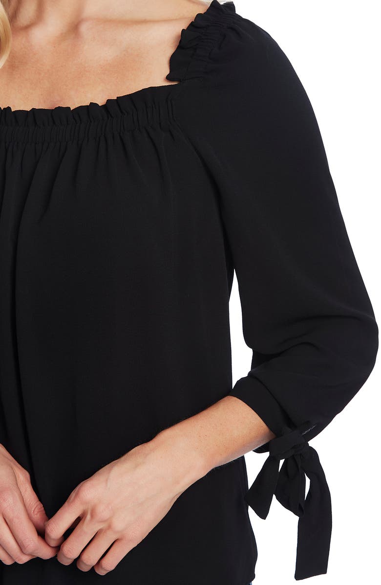 Top feminino CeCe com gola franzida e manga amarrada - Verde, tamanho X-G