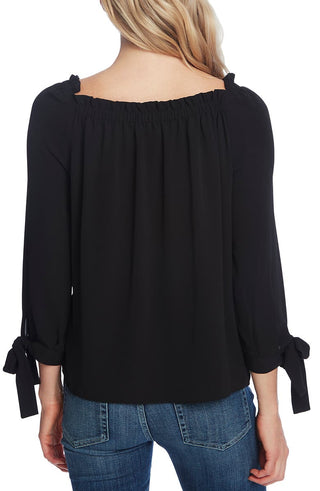 CeCe Women's Ruched Neck Tie Sleeve Top -Green Size X-Large
