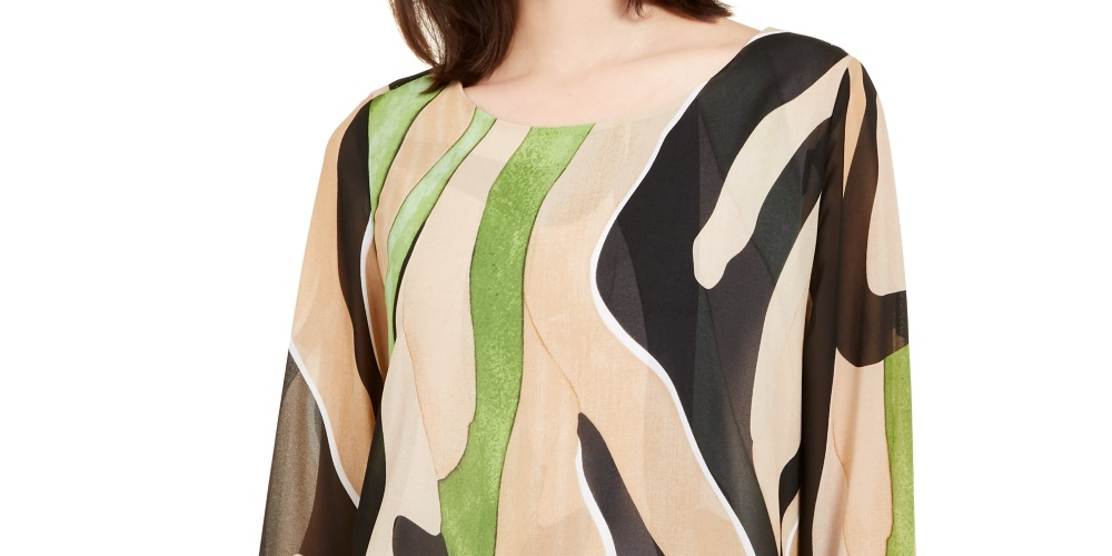 Blusa feminina Alfani com bainha bolha e estampa bege, tamanho pequeno