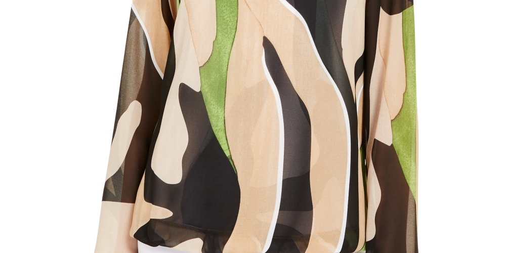 Blusa feminina Alfani com bainha bolha e estampa bege, tamanho pequeno