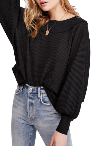 Blusa térmica feminina Free People Westend preta, tamanho médio