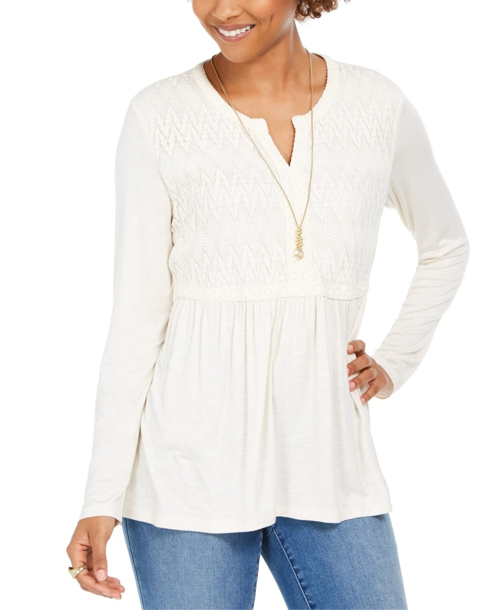 Top drapeado com renda frontal feminino Style &amp; Co, branco, tamanho X-S