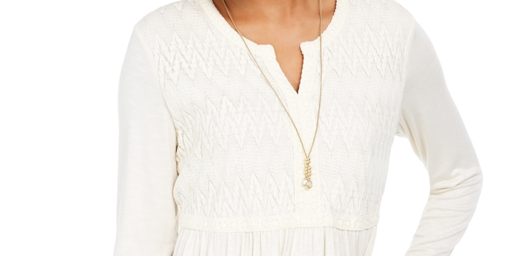 Top drapeado com renda frontal feminino Style &amp; Co, branco, tamanho X-S