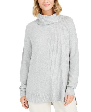 Suéter túnica feminino estilo &amp; co com gola alta canelada e ponto misto, cinza, tamanho GG