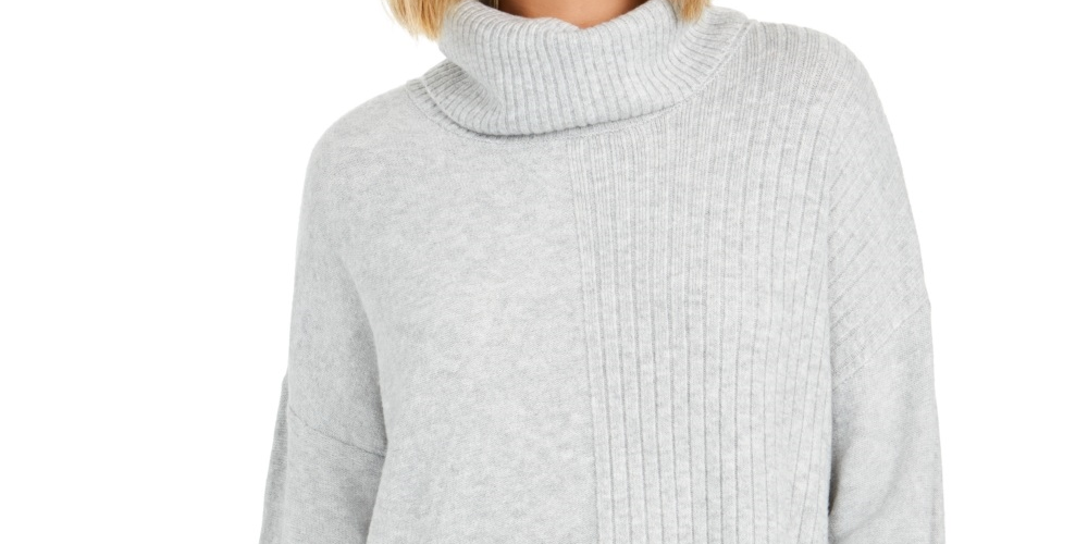 Suéter túnica feminino estilo &amp; co com gola alta canelada e ponto misto, cinza, tamanho GG