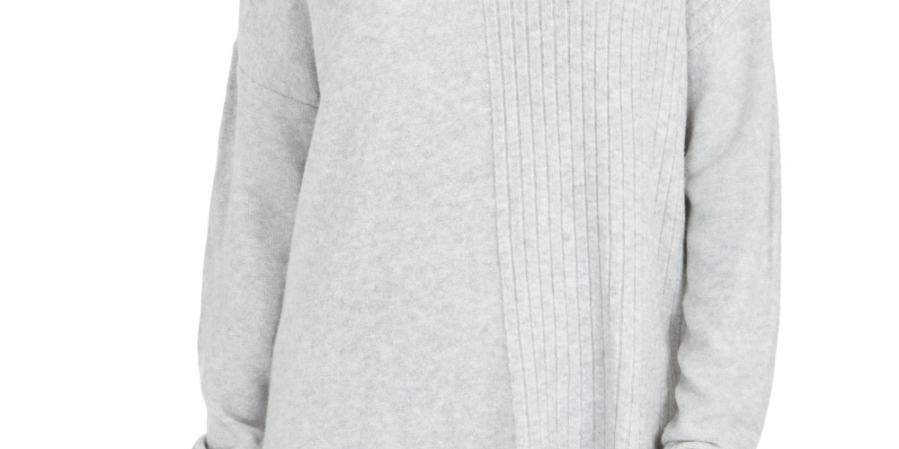 Suéter túnica feminino estilo &amp; co com gola alta canelada e ponto misto, cinza, tamanho GG