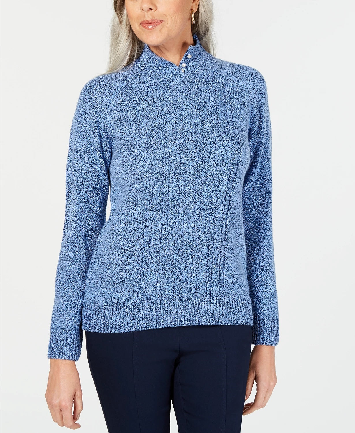 Karen Scott Suéter Feminino Texturizado de Malha Manga Longa Gola Alta Azul Tamanho Pequeno