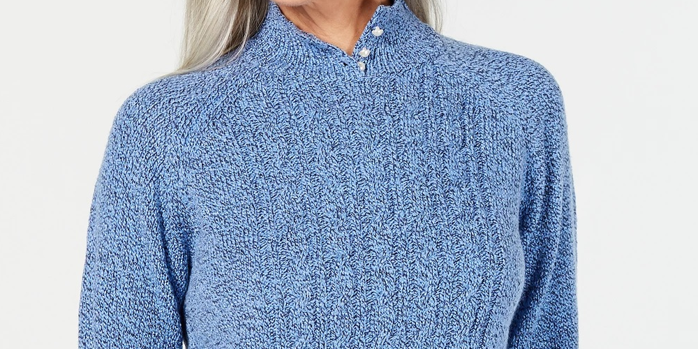 Karen Scott Suéter Feminino Texturizado de Malha Manga Longa Gola Alta Azul Tamanho Pequeno