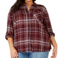 Camisa utilitária xadrez plus size feminina Style &amp; Co, roxa, tamanho 0X