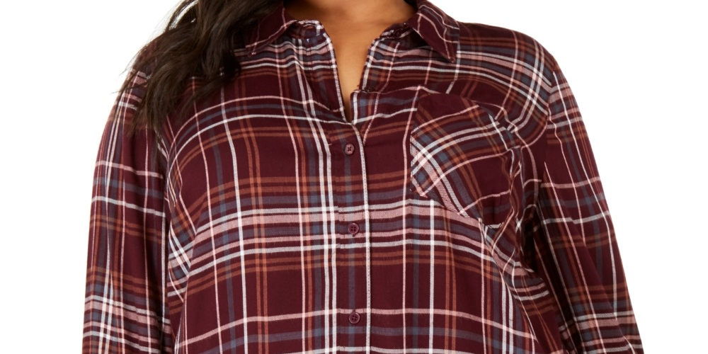Camisa utilitária xadrez plus size feminina Style &amp; Co, roxa, tamanho 0X