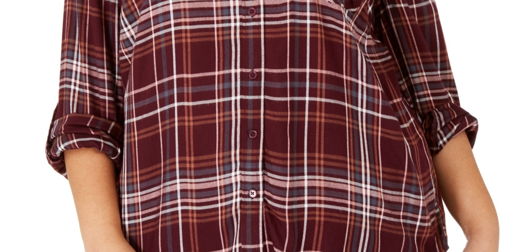 Camisa utilitária xadrez plus size feminina Style &amp; Co, roxa, tamanho 0X