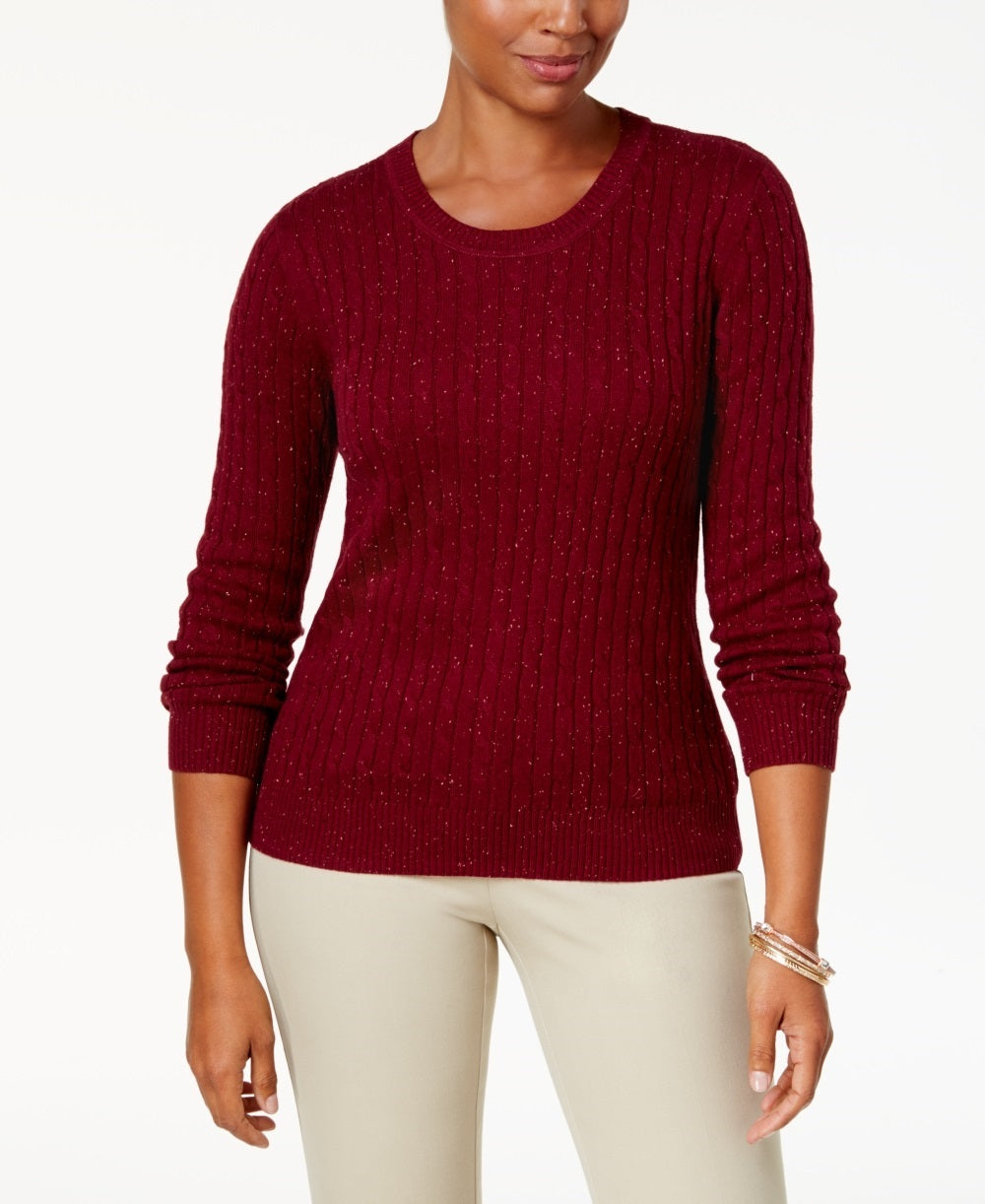 Karen Scott Suéter Feminino de Tricô com Decote Redondo Vermelho Tamanho Pequeno X-Grande
