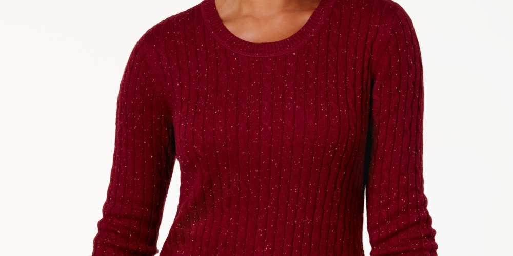 Karen Scott Suéter Feminino de Tricô com Decote Redondo Vermelho Tamanho Pequeno X-Grande