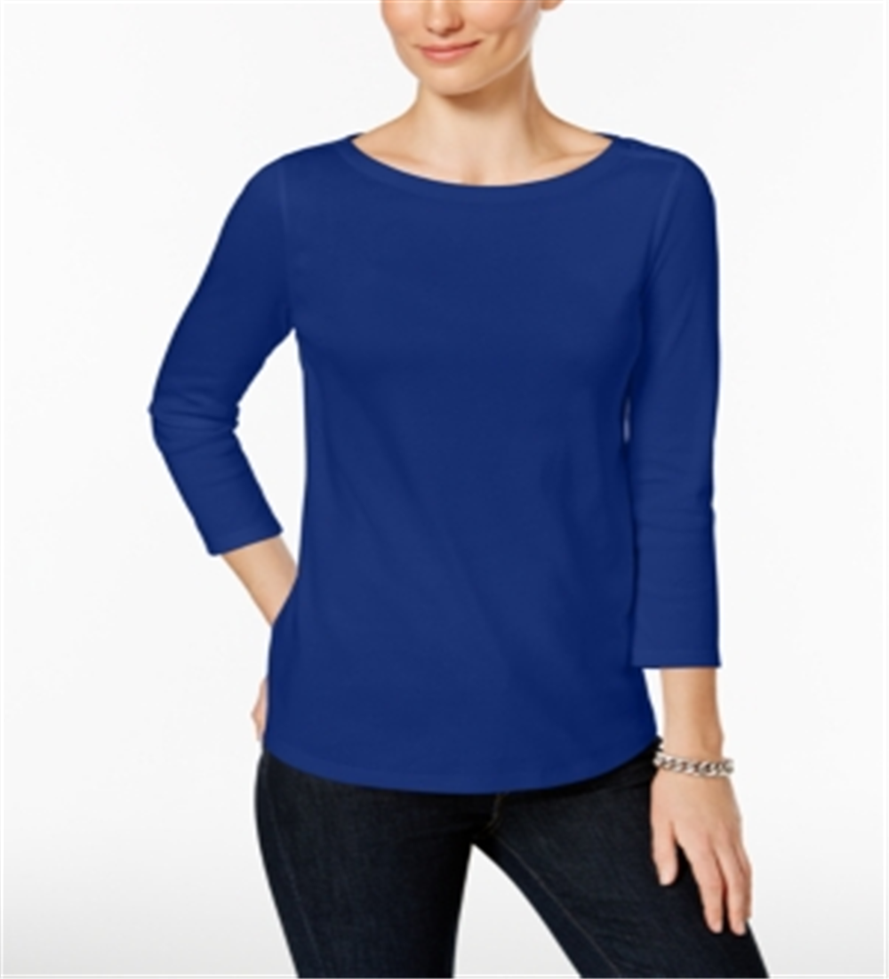 Blusa feminina Charter Club de algodão Pima com botões e ombros de fora, azul, tamanho pequeno GG