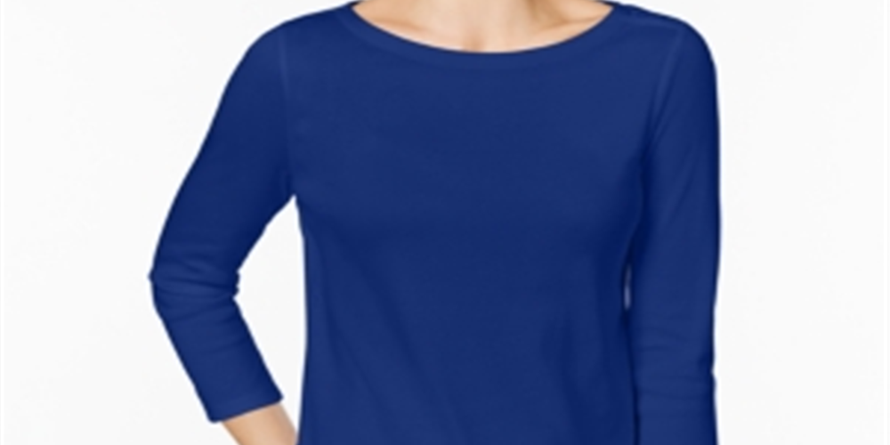 Blusa feminina Charter Club de algodão Pima com botões e ombros de fora, azul, tamanho pequeno GG