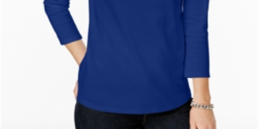 Blusa feminina Charter Club de algodão Pima com botões e ombros de fora, azul, tamanho pequeno GG