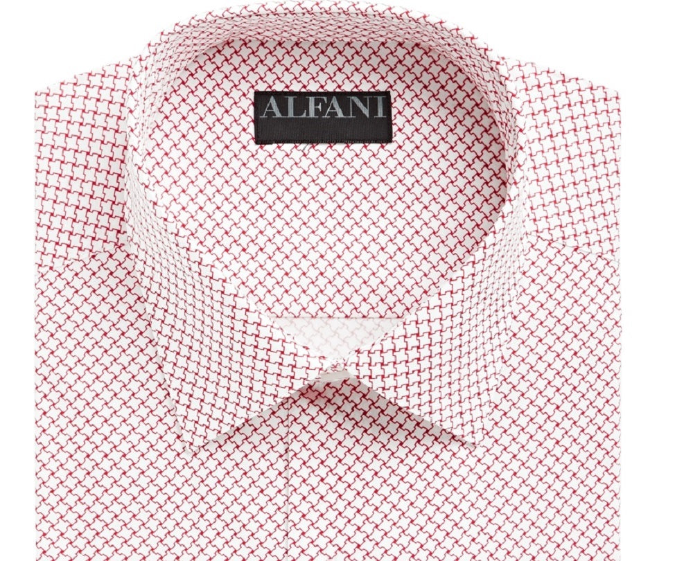 Camisa social masculina AlfaTech by Alfani com gola geométrica, corte slim, elástica, branca, tamanho 17/17,5 - 36/37