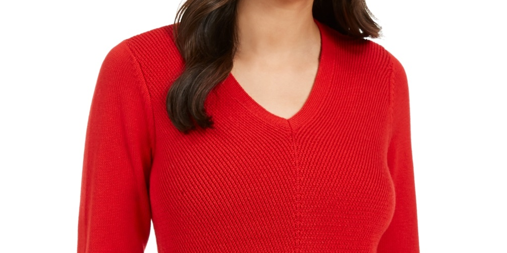 Suéter feminino com decote em V Charter Club, vermelho, tamanho grande