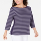 Karen Scott Blusa feminina listrada de algodão com bainha ventilada, roxa, tamanho grande