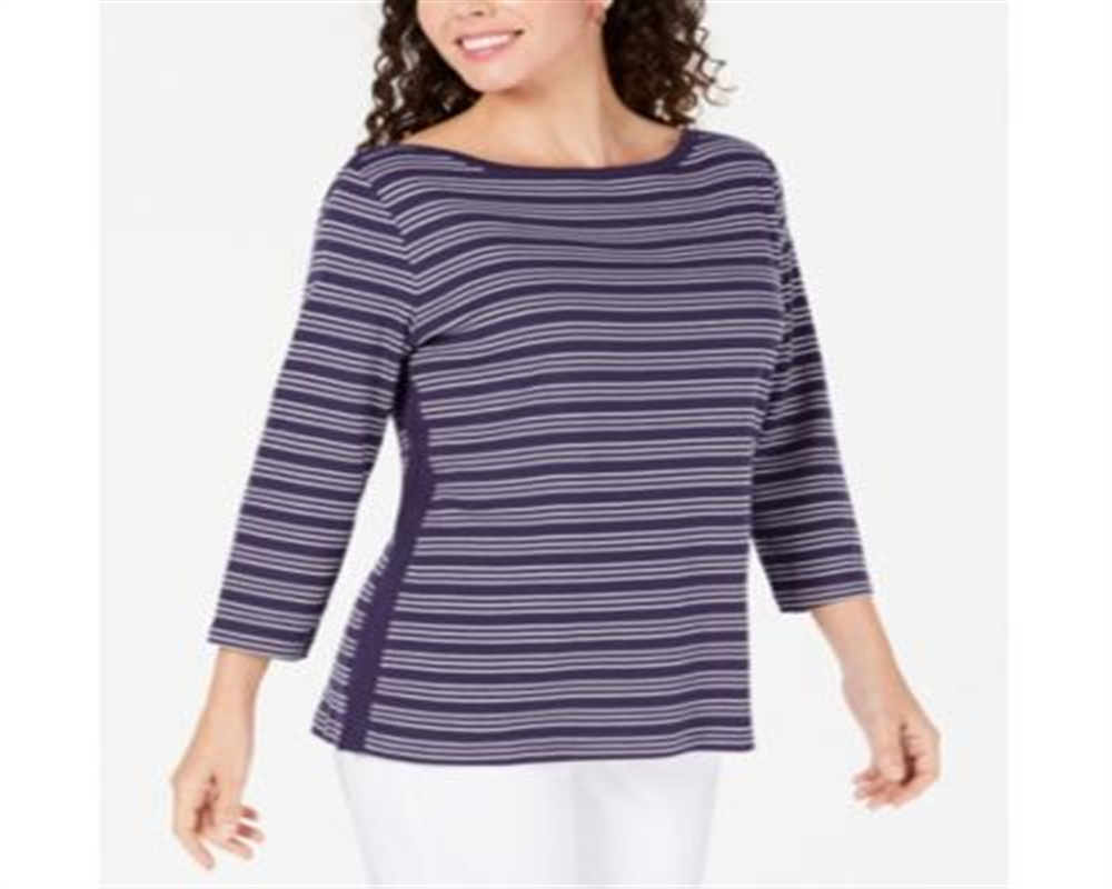 Karen Scott Blusa feminina listrada de algodão com bainha ventilada, roxa, tamanho grande