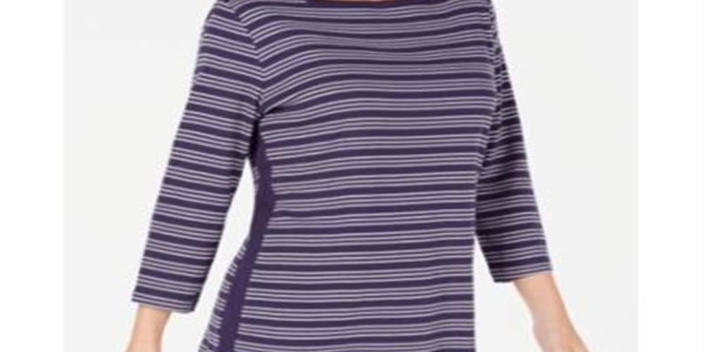 Karen Scott Blusa feminina listrada de algodão com bainha ventilada, roxa, tamanho grande