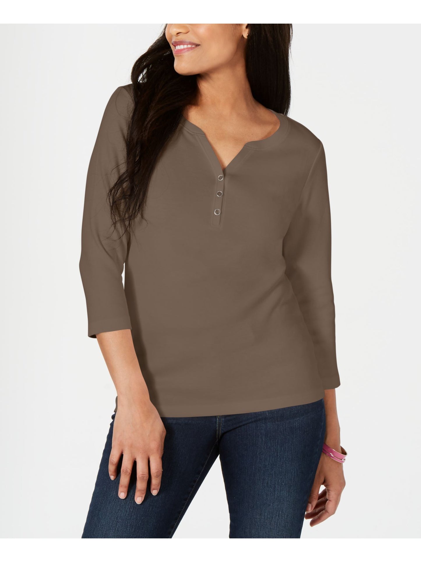 Karen Scott Blusa Henley Feminina Manga 3/4 Lisa Marrom Tamanho Médio