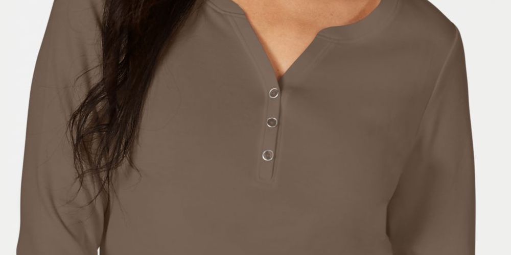 Karen Scott Blusa Henley Feminina Manga 3/4 Lisa Marrom Tamanho Médio
