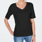Camiseta feminina Karen Scott de algodão com strass e gola redonda, preta, tamanho médio