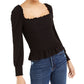 Blusa feminina Bar III com decote quadrado e franzido, preta, tamanho XX-G