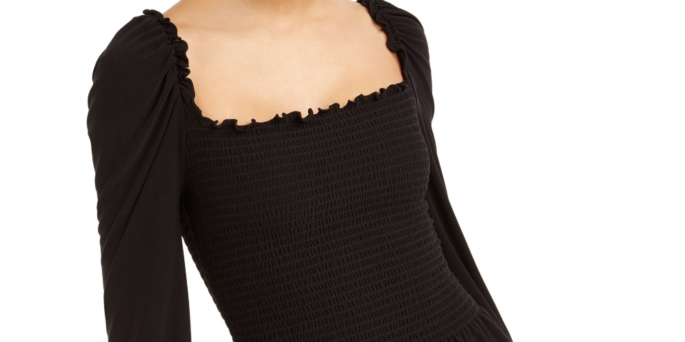 Blusa feminina Bar III com decote quadrado e franzido, preta, tamanho XX-G