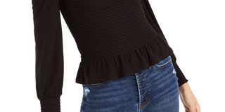 Blusa feminina Bar III com decote quadrado e franzido, preta, tamanho XX-G