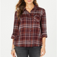 Camisa xadrez feminina de algodão com mangas curtas e estampa de frutas vermelhas, tamanho pequeno GG, da Style &amp; Co