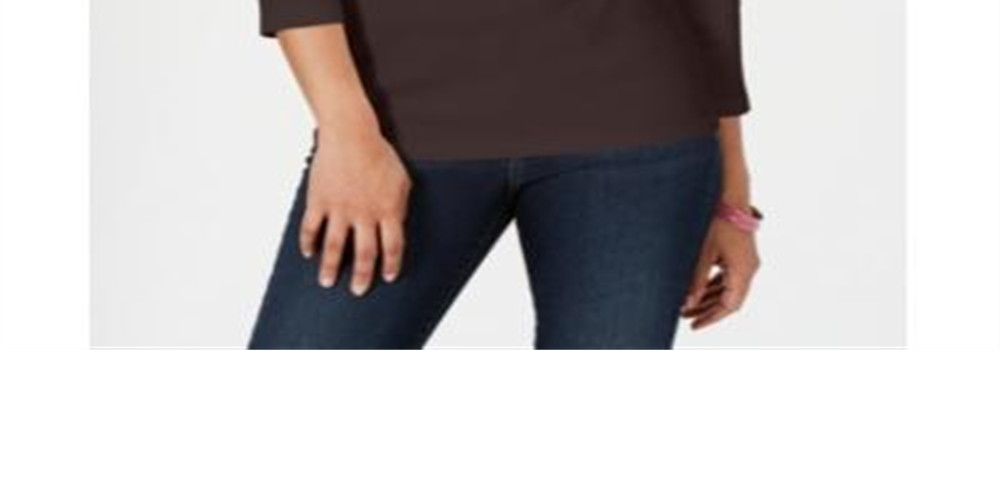 Karen Scott Top Henley de Algodão Feminino Chocolate Tamanho Grande