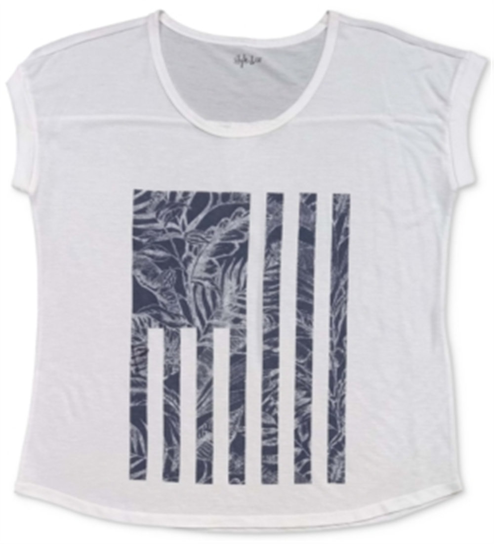 Camiseta feminina com estampa de bandeira tropical Style &amp; Co, branca, tamanho pequeno