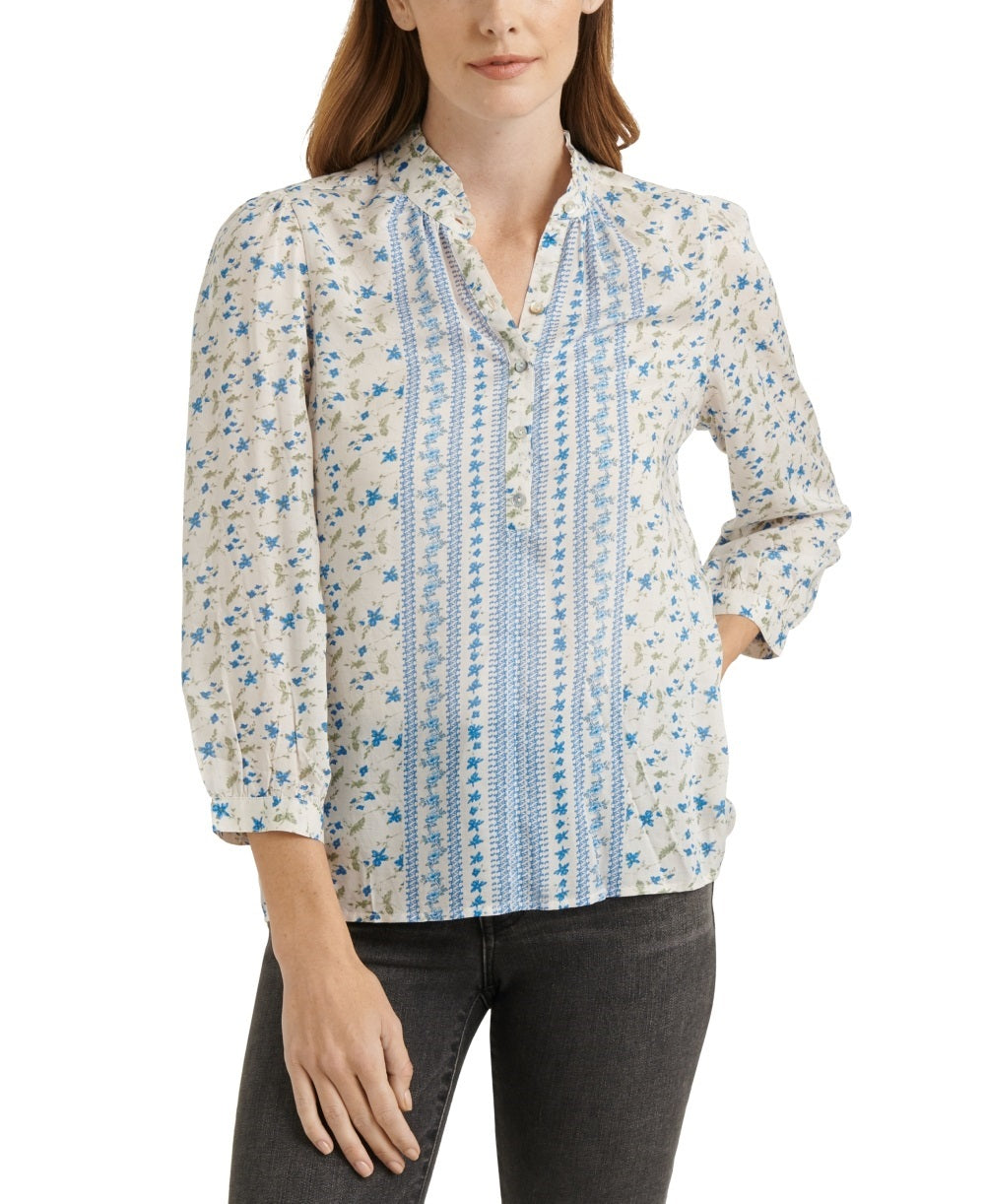 Camisa feminina Megan Floral Popover da Lucky Brand, branca, tamanho X-S