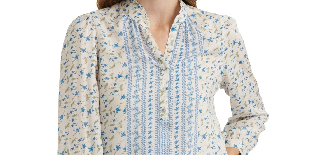 Camisa feminina Megan Floral Popover da Lucky Brand, branca, tamanho X-S